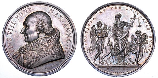 STATO PONTIFICIO. PIO VIII (Francesco Saverio Castiglioni), 1829-1830. Medaglia annuale in argento 1830/A. II. Successi della Politica Pontificia.