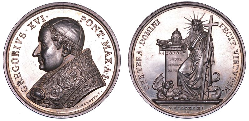 STATO PONTIFICIO. GREGORIO XVI (Bartolomeo Alberto Cappellari), 1831-1846. Medaglia annuale in argento 1831/A. I. Elezione al pontificato.  - Auction Numismatics - Medals and popes - II - Cambi Casa d'Aste
