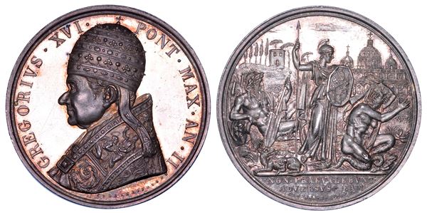 STATO PONTIFICIO. GREGORIO XVI (Bartolomeo Alberto Cappellari), 1831-1846. Medaglia annuale in argento 1832/A. II. Moti rivoluzionari del 1831-1832.