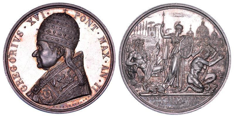 STATO PONTIFICIO. GREGORIO XVI (Bartolomeo Alberto Cappellari), 1831-1846. Medaglia annuale in argento 1832/A. II. Moti rivoluzionari del 1831-1832.  - Auction Numismatics - Medals and popes - II - Cambi Casa d'Aste