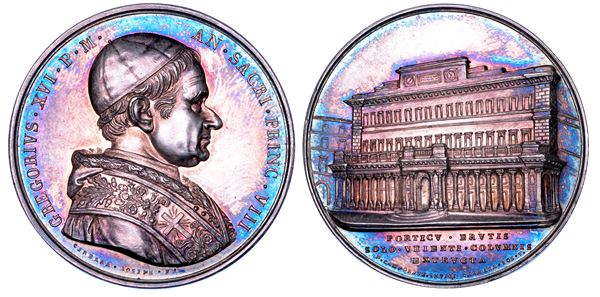 STATO PONTIFICIO. GREGORIO XVI (Bartolomeo Alberto Cappellari), 1831-1846. Medaglia annuale in argento 1838/A. VIII. Completamento della facciata del palazzo delle Poste pontificie.