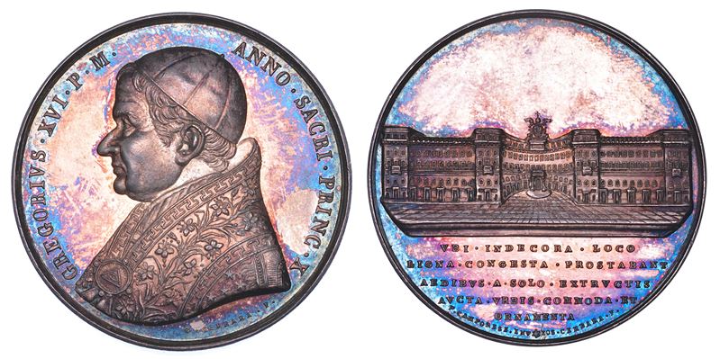 STATO PONTIFICIO. GREGORIO XVI (Bartolomeo Alberto Cappellari), 1831-1846. Medaglia annuale in argento 1840/A. X. Sistemazione della Via di Ripetta.  - Auction Numismatics - Medals and popes - II - Cambi Casa d'Aste