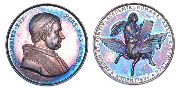 STATO PONTIFICIO. GREGORIO XVI (Bartolomeo Alberto Cappellari), 1831-1846. Medaglia in argento A. XI (1841). Premio dell’Accademia di San Luca.
