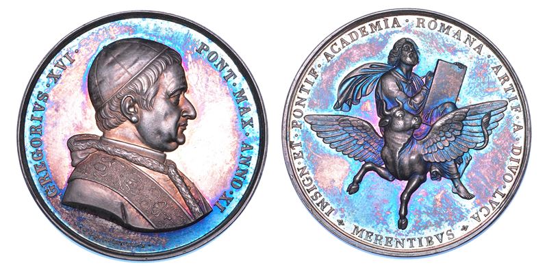 STATO PONTIFICIO. GREGORIO XVI (Bartolomeo Alberto Cappellari), 1831-1846. Medaglia in argento A. XI (1841). Premio dell’Accademia di San Luca.  - Auction Numismatics - Medals and popes - II - Cambi Casa d'Aste