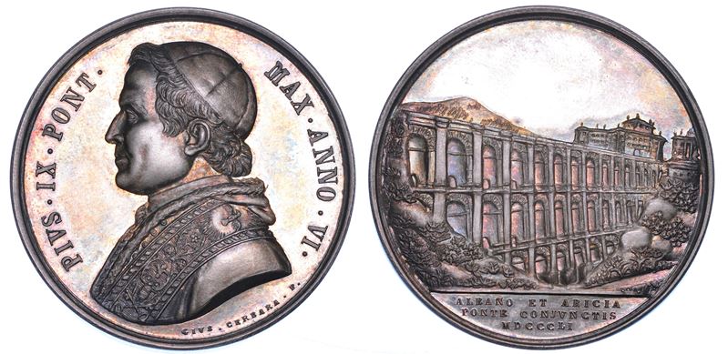 STATO PONTIFICIO. PIO IX (Giovanni Maria Mastai Ferretti), 1846-1878. Medaglia annuale in argento 1851/A. VI. Costruzione del ponte di Ariccia.  - Auction Numismatics - Medals and popes - II - Cambi Casa d'Aste
