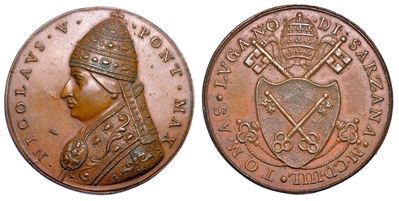 Stato Pontificio. Niccolo' V (tomaso Parentucelli), 1447-1455. Medaglia di Restituzione in Bronzo...