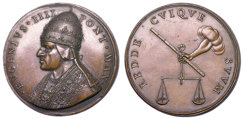 STATO PONTIFICIO. EUGENIO IV (Gabriele Condulmer), 1431-1447. Medaglia di restituzione in bronzo (metà del XVIII sec.). Impresa di Eugenio IV tratta dall'opera del Typotius.  - Auction Numismatics - Medals and popes - II - Cambi Casa d'Aste