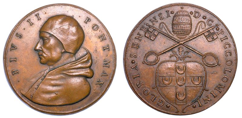 STATO PONTIFICIO. PIO II (Enea Silvio Bartolomeo Piccolomini), 1458-1464. Medaglia di restituzione in bronzo (circa 1664). Elezione al pontificato.  - Asta Numismatica - Medals and Popes - II - Cambi Casa d'Aste