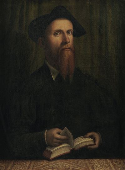 Scuola Lombarda del XVI Secolo Ritratto di Gentiluomo in Nero con Libro