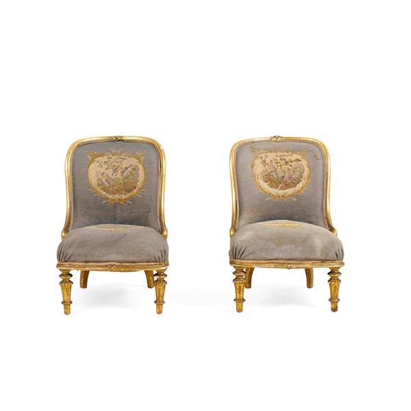 Gruppo di quattro poltroncine. Francia, XIX secolo