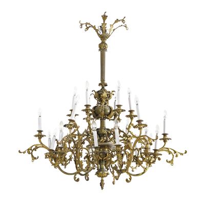 Francia, Grande lampadario in stile Luigi XV, bronzo e metallo dorato (seconda metà XIX secolo)