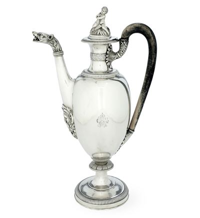 Milano, XIX Secolo. Argentiere Emanuele Caber (1820-1870) Grande Caffettiera Neoclassica