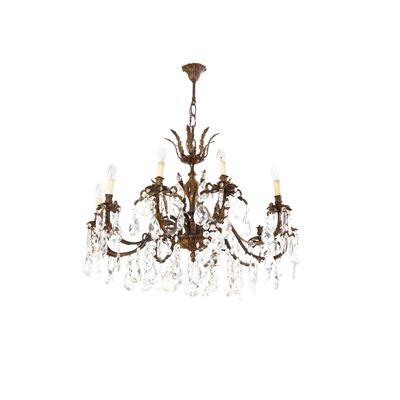 Lampadario a 12 Luci in Ottone e Cristalli