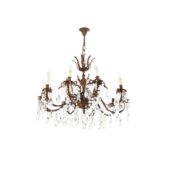 Lampadario a 12 luci in ottone e cristalli