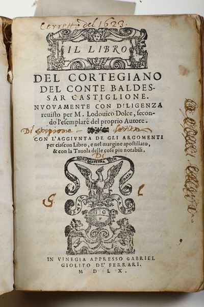 Castiglione Baldassarre (1478-1529) il Libro del Cortegiano... in Venezia, Apresso Gabriel De Fer...