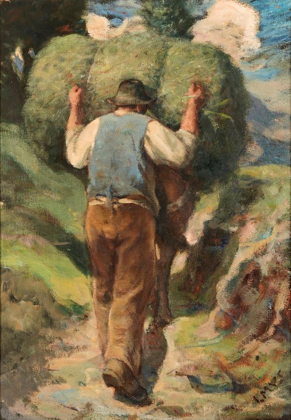 Contadino con cavallo e fieno