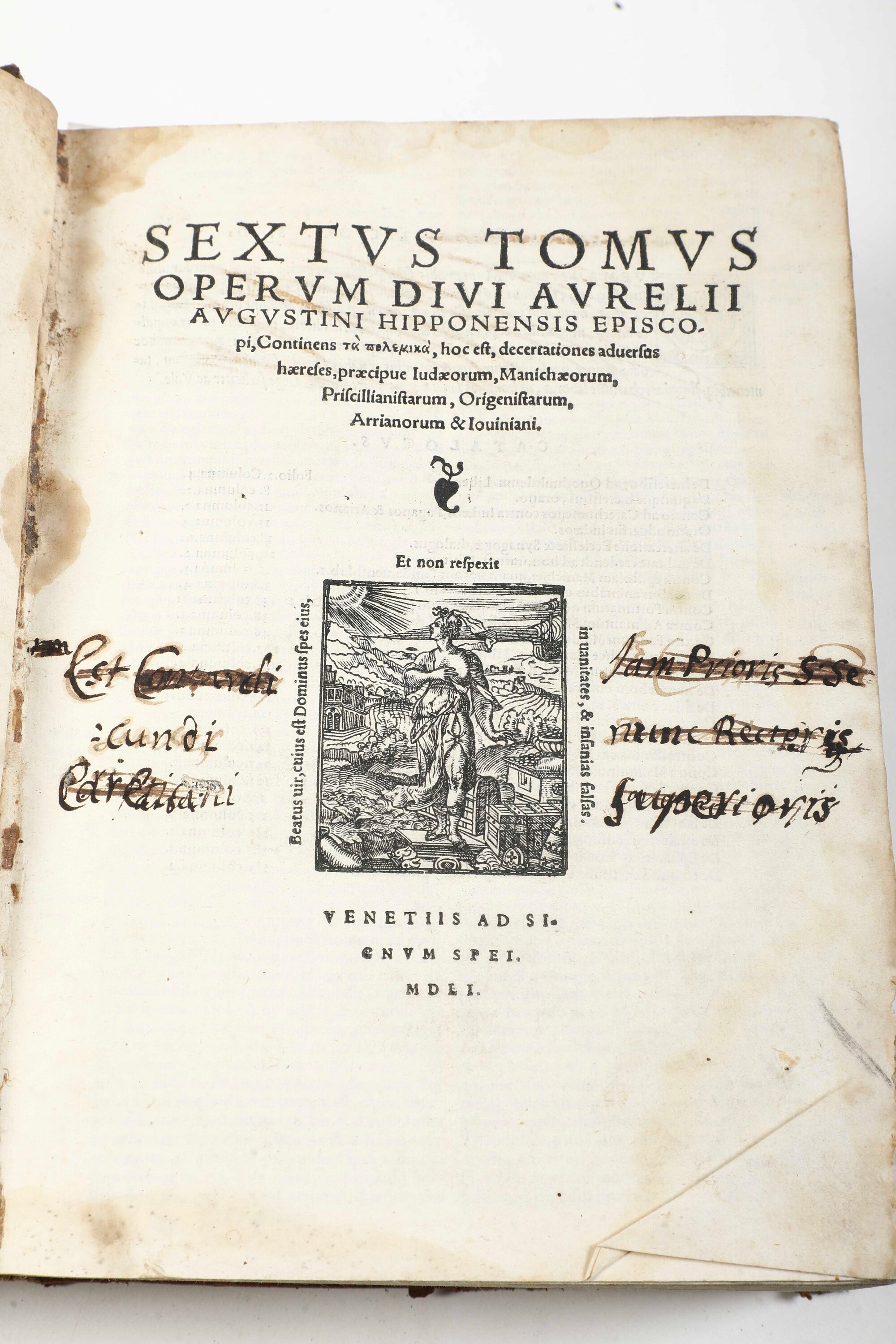 Aurelio Agostino Vescovo di Ippona (354-430 D.C.) Index Omnium Cuae Insigniter... Opera, Venezia ...