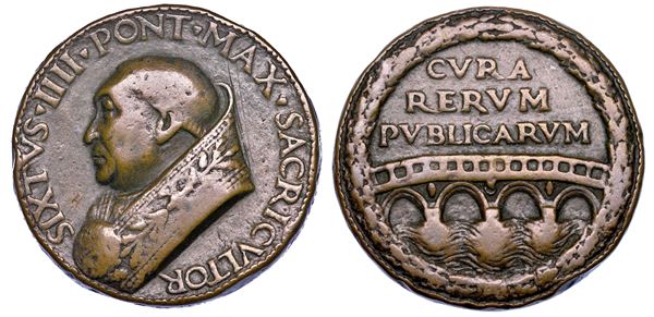 STATO PONTIFICIO. SISTO IV (Francesco Della Rovere), 1471-1484. Medaglia di fondazione fusa. Costruzione di Ponte Sisto a Roma.