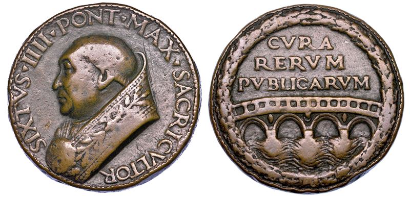 STATO PONTIFICIO. SISTO IV (Francesco Della Rovere), 1471-1484. Medaglia di fondazione fusa. Costruzione di Ponte Sisto a Roma.  - Asta Numismatica - Medals and Popes - II - Cambi Casa d'Aste