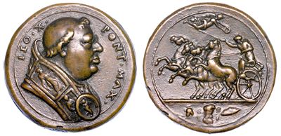 Stato Pontificio. Leone X (giovanni De' Medici), 1513-1521. Medaglia Fusa (1521). Cacciata dei Fr...