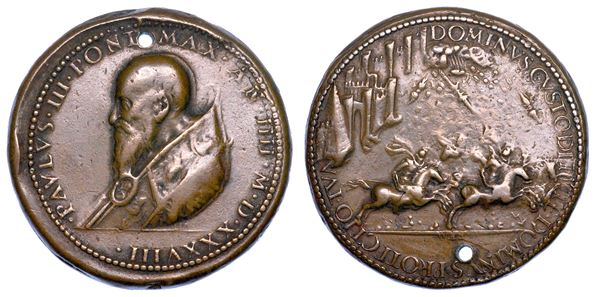 STATO PONTIFICIO. PAOLO III  (Alessandro Farnese), 1534-1549. Medaglia in bronzo 1538/A. IIII. Le nuovi fortificazioni di Roma.