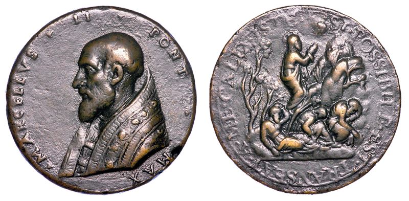 STATO PONTIFICIO. MARCELLO II (Marcello Cervini di Montefano), 9 aprile - 1 maggio 1555. Medaglia di restituzione in bronzo (fine del XVI secolo). Commemorazione di Marcello II.  - Auction Numismatics - Medals and popes - II - Cambi Casa d'Aste