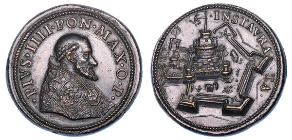 STATO PONTIFICIO. PIO IV (Gian Angelo Medici), 1559-1565. Medaglia in bronzo. Nuove fortificazioni di Castel Sant’Angelo.