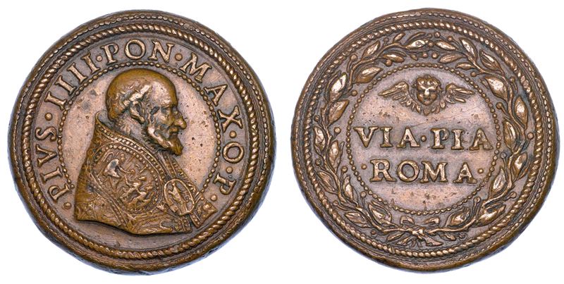 STATO PONTIFICIO. PIO IV (Gian Angelo Medici), 1559-1565. Medaglia in bronzo. Costruzione della Via Pia.  - Auction Numismatics - Medals and popes - II - Cambi Casa d'Aste