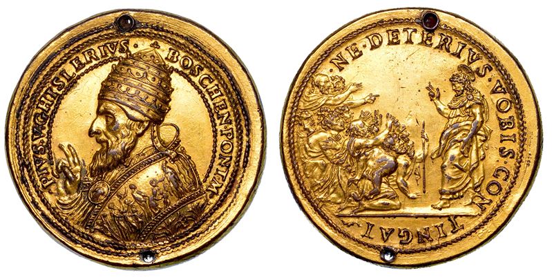 STATO PONTIFICIO. PIO V (Antonio Ghislieri), 1566-1572. Medaglia in bronzo dorato (1566). Giubileo straordinario del 1566.  - Asta Numismatica - Medals and Popes - II - Cambi Casa d'Aste