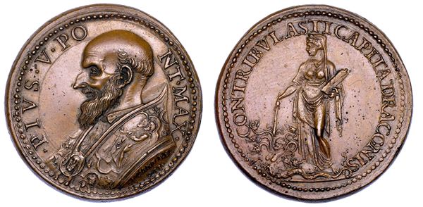 STATO PONTIFICIO. PIO V (Antonio Ghislieri), 1566-1572. Medaglia in bronzo. La lotta contro ogni forma di eresia.