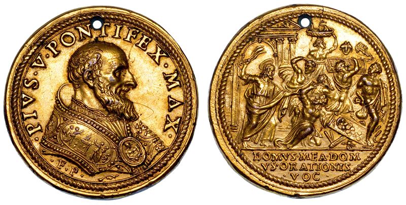 STATO PONTIFICIO. PIO V (Antonio Ghislieri), 1566-1572. Medaglia in bronzo dorato. Riforma del Clero Cattolico.  - Auction Numismatics - Medals and popes - II - Cambi Casa d'Aste
