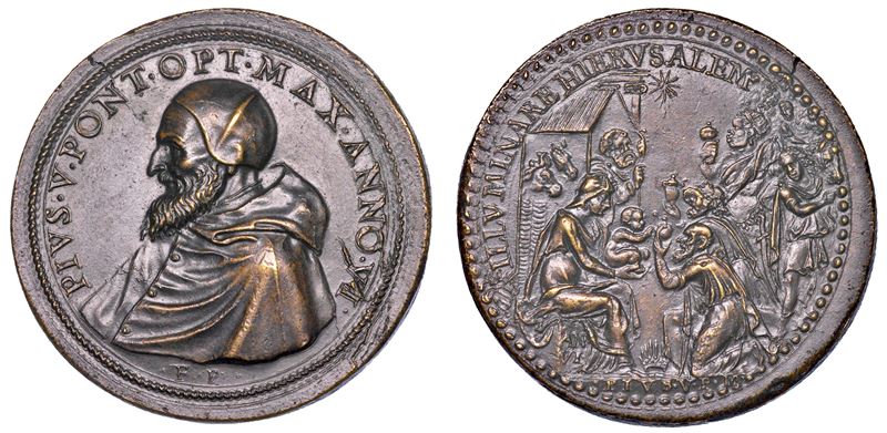 STATO PONTIFICIO. PIO V (Antonio Ghislieri), 1566-1572. Medaglia in bronzo 1571/A. VI. Dedicazione della vittoria di Lepanto.  - Auction Numismatics - Medals and popes - II - Cambi Casa d'Aste