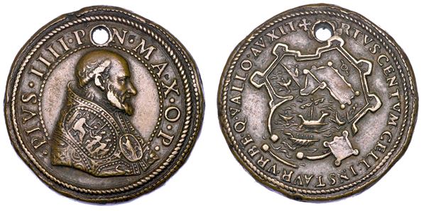 STATO PONTIFICIO. PIO IV (Gian Angelo Medici), 1559-1565. Medaglia in bronzo. Le fortificazioni di Civitavecchia.