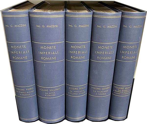 MAZZINI G. Monete imperiali romane. Opera completa dei 5 volumi da Pompeo Magno a Romolo Augustolo.