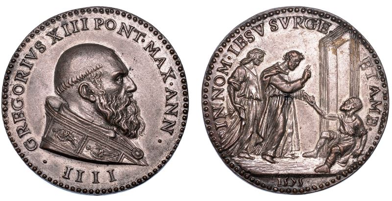 STATO PONTIFICIO GREGORIO XIII (Ugo Boncompagni), 1572-1585 Medaglia in bronzo argentato 1575/A. IIII. Anno Santo del 1575.  - Auction Numismatics - Medals and popes - II - Cambi Casa d'Aste