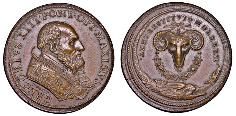 STATO PONTIFICIO GREGORIO XIII (Ugo Boncompagni), 1572-1585 Medaglia in bronzo 1582. Riforma del calendario Giuliano.  - Auction Numismatics - Medals and popes - II - Cambi Casa d'Aste
