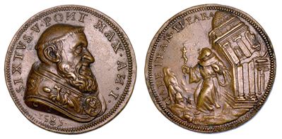 Stato Pontificio. Sisto V (felice Peretti), 1585-1590. Medaglia in Bronzo 1585/a. I. Elezione al ...