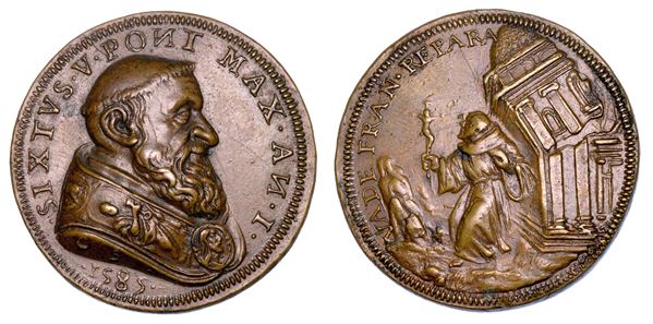 STATO PONTIFICIO. SISTO V (Felice Peretti), 1585-1590. Medaglia in bronzo 1585/A. I. Elezione al Pontificato.