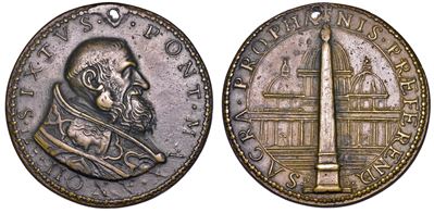 Stato Pontificio. Sisto V (felice Peretti), 1585-1590. Medaglia in Bronzo 1586/a. II. Erezione De...