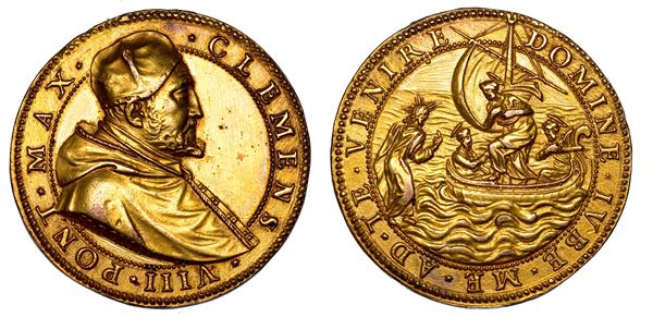 STATO PONTIFICIO. CLEMENTE VIII (Ippolito Aldobrandini), 1592-1605. Medaglia in bronzo dorato (1592). Elezione al pontificato.