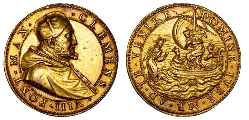 STATO PONTIFICIO. CLEMENTE VIII (Ippolito Aldobrandini), 1592-1605. Medaglia in bronzo dorato (1592). Elezione al pontificato.  - Asta Numismatica - Medals and Popes - II - Cambi Casa d'Aste
