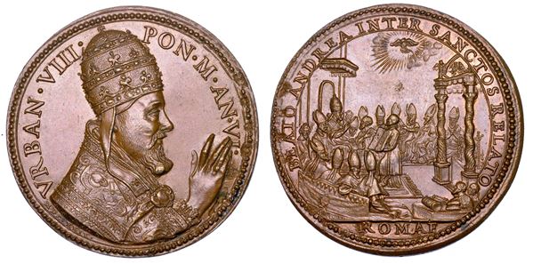 STATO PONTIFICIO. URBANO VIII (Maffeo Barberini), 1623-1644. Medaglia annuale in bronzo 1629/A. VI. Canonizzazione di Andrea Corsini.