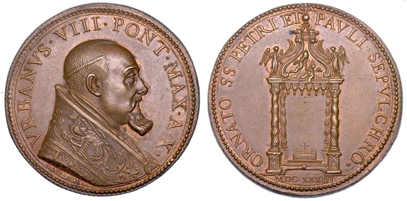 STATO PONTIFICIO. URBANO VIII (Maffeo Barberini), 1623-1644. Medaglia annuale in bronzo 1633/A. X. Nuovo altare della Confessione nella Basilica Vaticana.  - Auction Numismatics - Medals and popes - II - Cambi Casa d'Aste