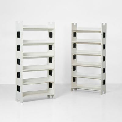 Due librerie componibili, legno laccato, 1970 circa