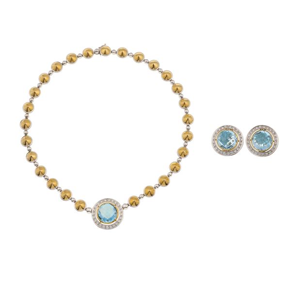 Blue topaz, diamond and gold demi-parure