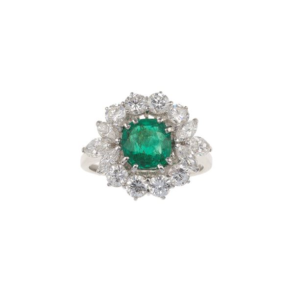 Emerald and diamond ring