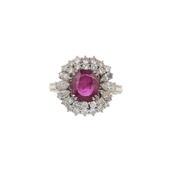 Ruby and diamond cluster ring