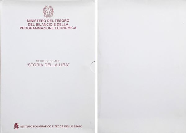 Italia 1999-2001: Serie Speciale “Storia della Lira” completa di 6 monete celebrative FdC, relative agli anni: 2 X 1999, 2 X 2000  e 2 X 2001, alloggiate nel cofanetto originale. 