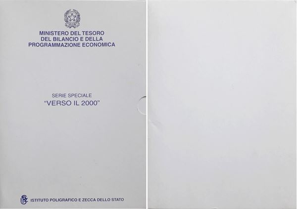 Italia 1998-2000: Serie Speciale “Verso il 2000” completa di 6 monete Fondo Specchio celebrative, relative agli anni: 2 X 1998, 2 X 1999  e 2 X 2000, alloggiate nel cofanetto originale. 