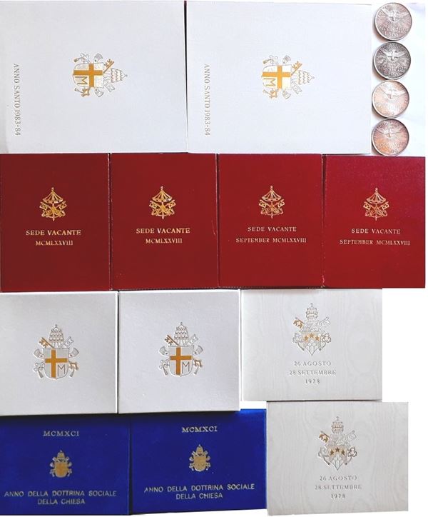 Vaticano 1977-1991: lotto di 16 monete d’argento da 500 e 1000 Lire FdC e FS. 